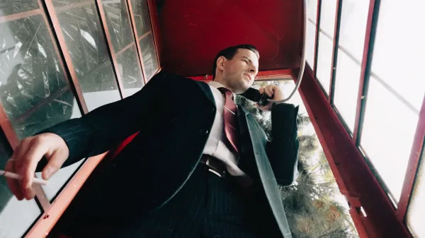 Cinematic portrait photoshoot in phone booth 1