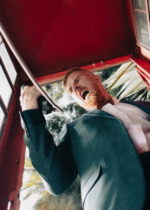 Cinematic portrait photoshoot in phone booth 2
