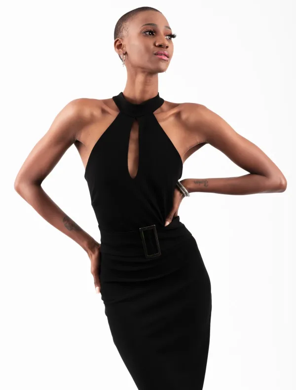 Studio fashion photography of model in black dress (2)