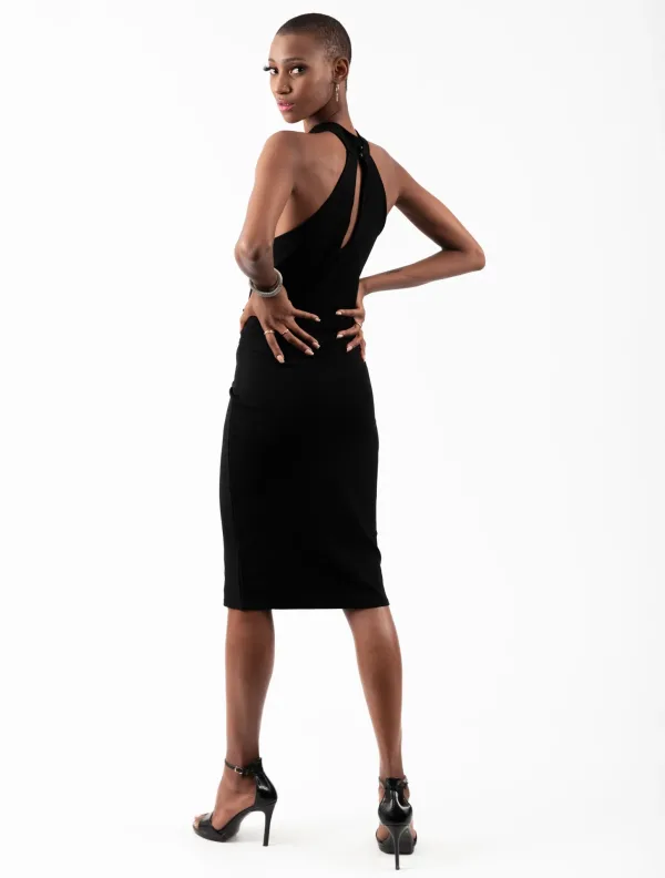 Studio fashion photography of model in black dress (4)