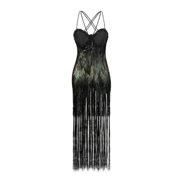 Ghost Mannequin Photograph of Black Peacock Feather Dress A